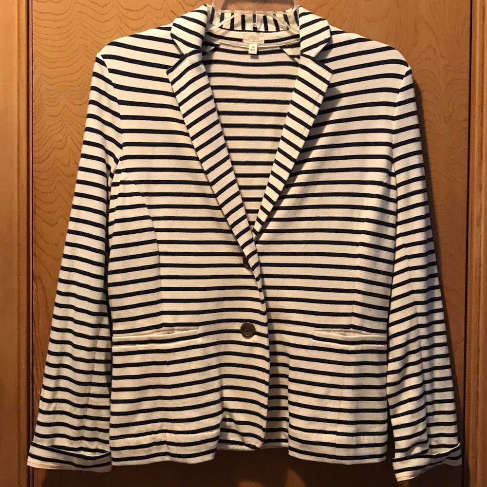 J.Crew Cotton Cream Cotton Blazer w/ Navy Stripes